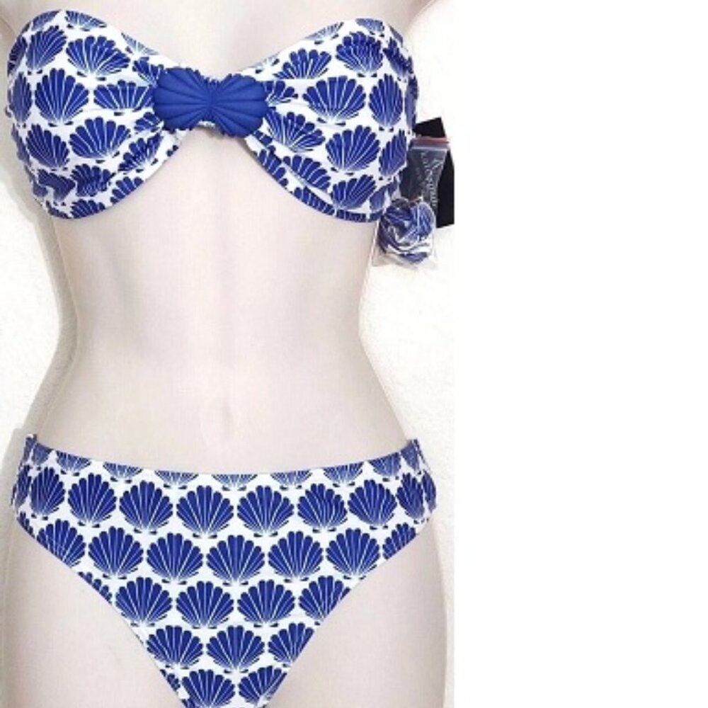 KATE SPADE NY SHELLS 2 PC SET BANDEAU CHEEKY Bikini Blue Berry SWIMSUIT NWT!